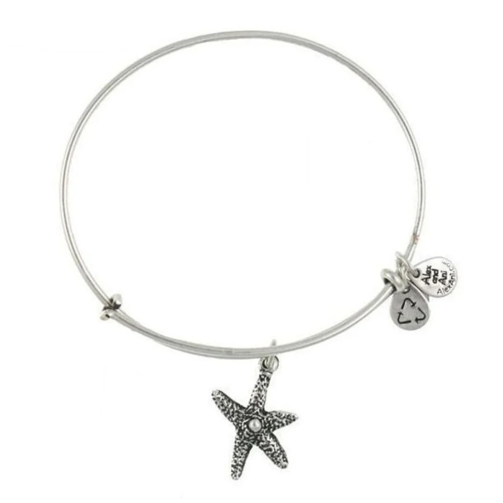 Two Alex and Ani Silver Bracelets (Starfish and Sacred Dove)